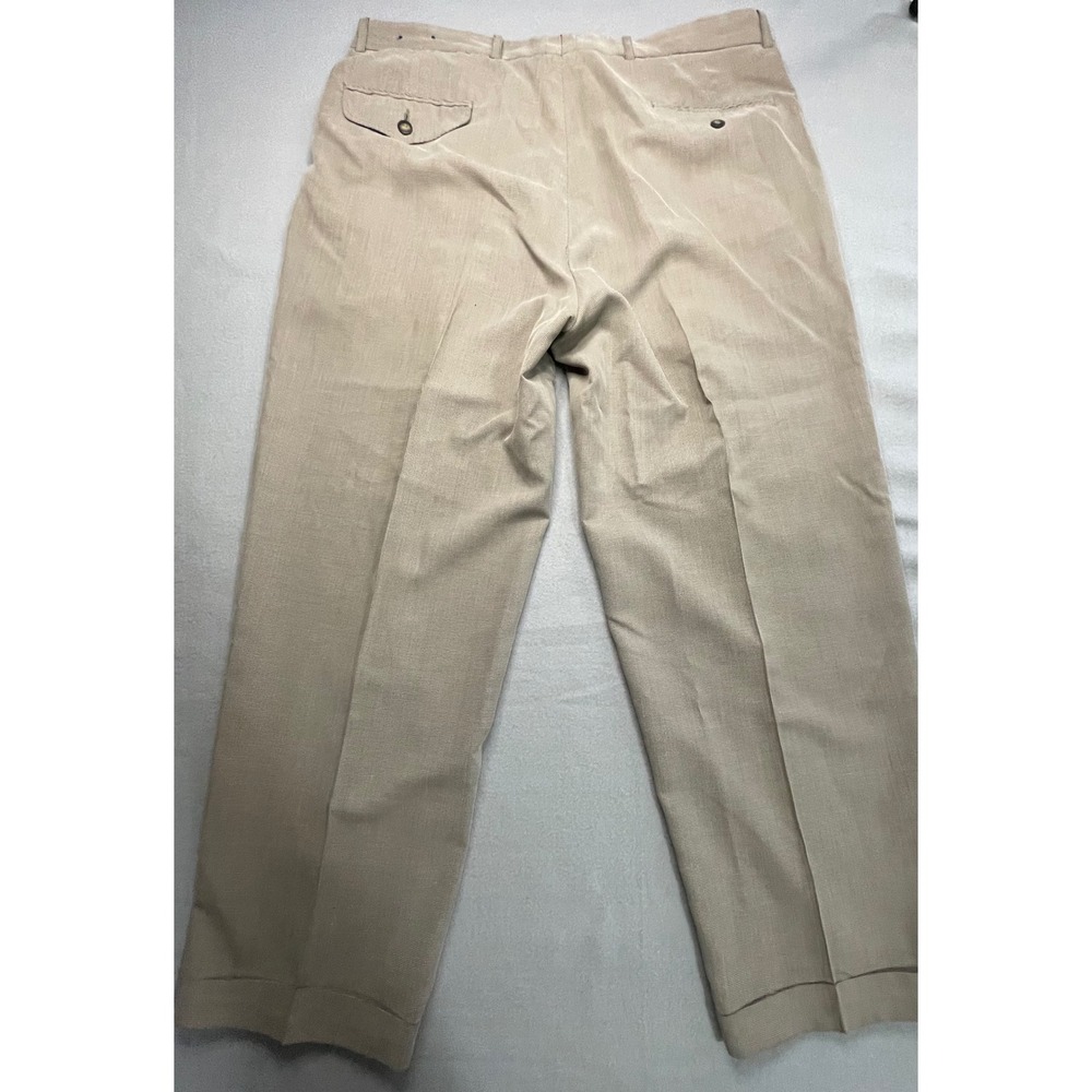 Chereskin Mens Tan Micro Houndstooth Pleated Cuffed Dress Pants 36x28 - Picture 6 of 12